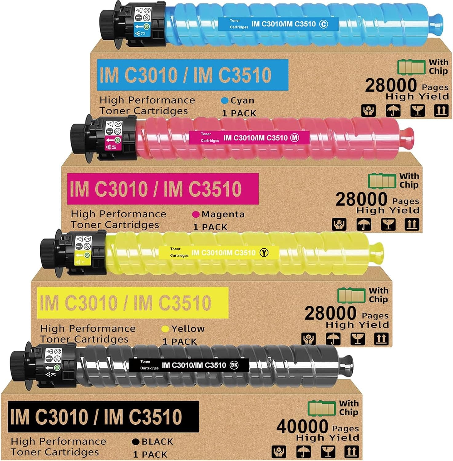 Toner Cartridge IM C3010 IM C3510 Toner Cartridges 4 Pack Kit Set Ready Wireless
