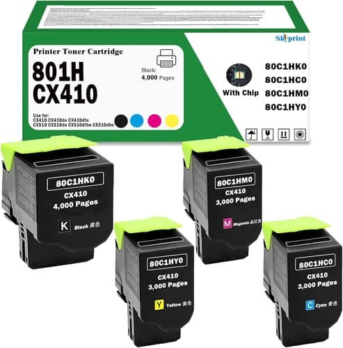 CX410 CX510 High Capacity Toner 4-Pack for Lexmark 80C1HK0 80C1HC0 80C1HM0