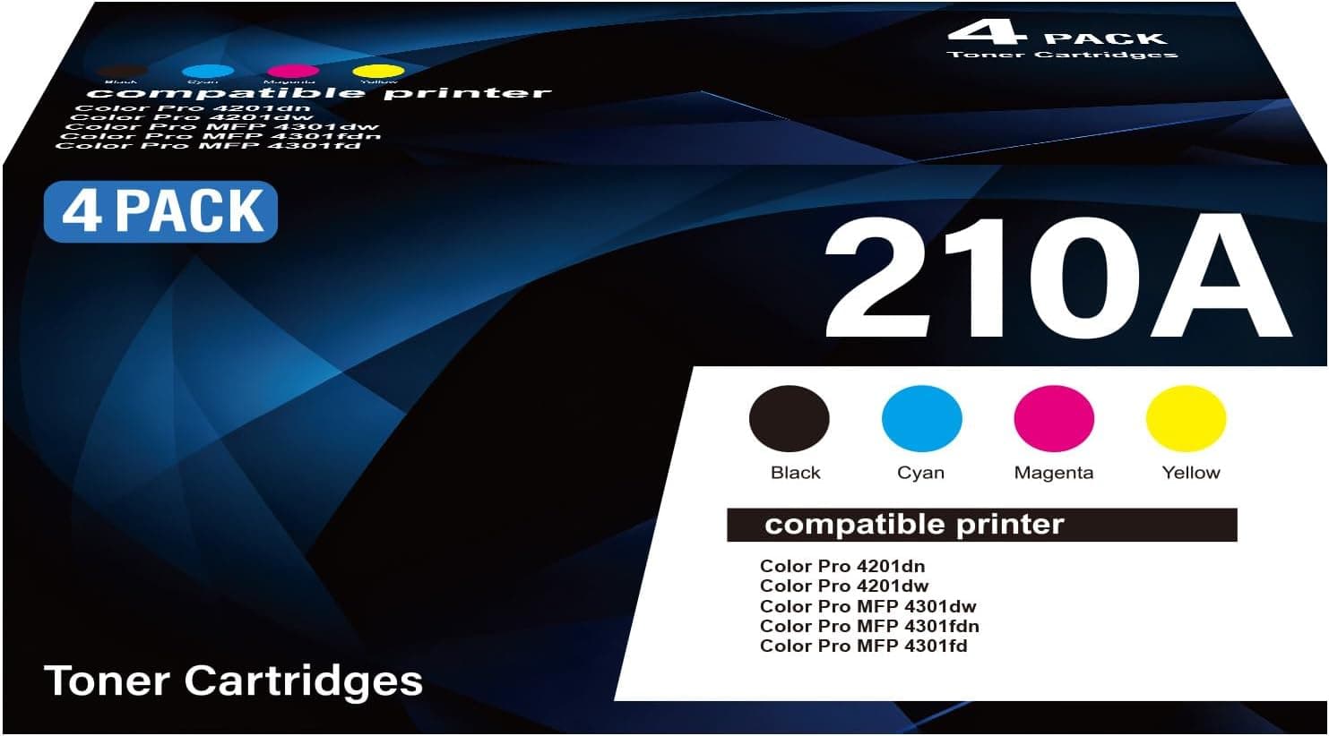 210A Toner Cartridge with Chip 4-Pack High Yield Replacement for HP 210A W2100A