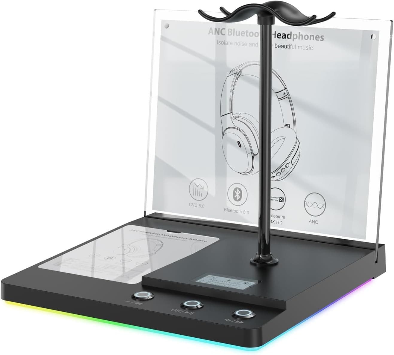 Bluetooth Audio Demo Base Headphone Stand RGB Display Retail Showcase
