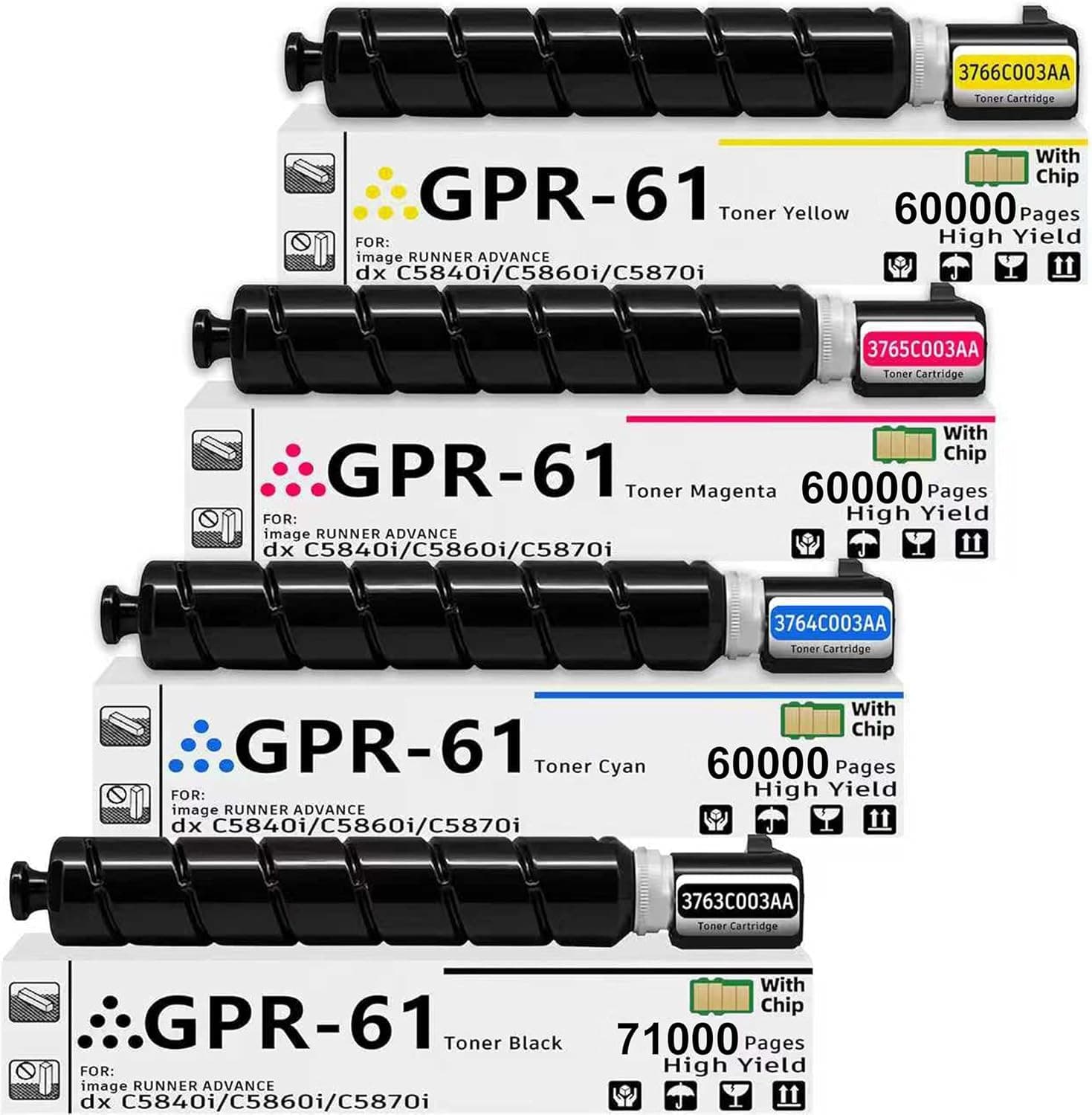 GPR61 GPR-61 Compatible Toner Cartridges 4 Pack with Chip Replacement for Canon