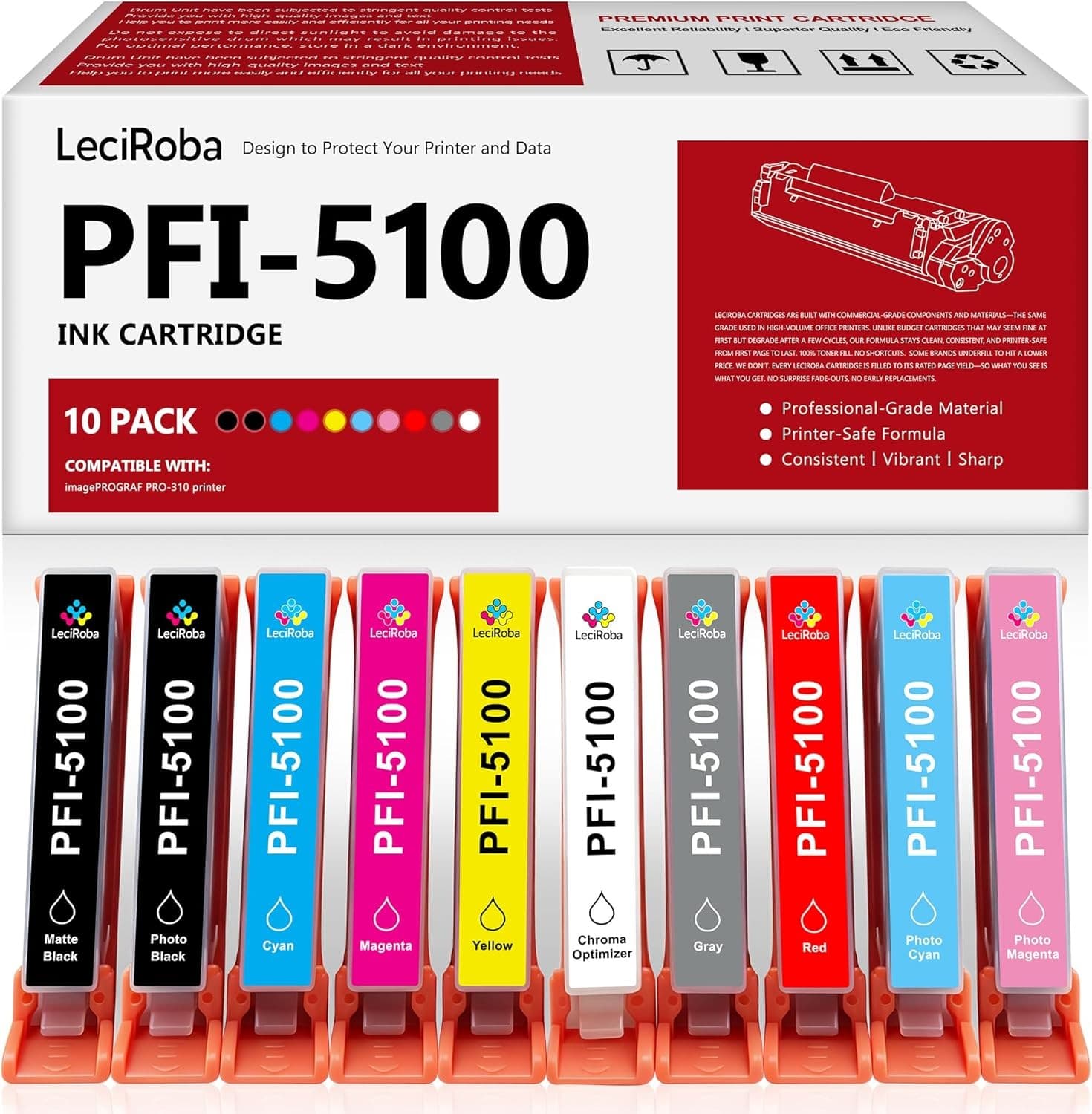PFI-5100 10 Color Pack Ink Cartridges PFI5100 Ink Cartridge Tank PFI 5100 10 Col