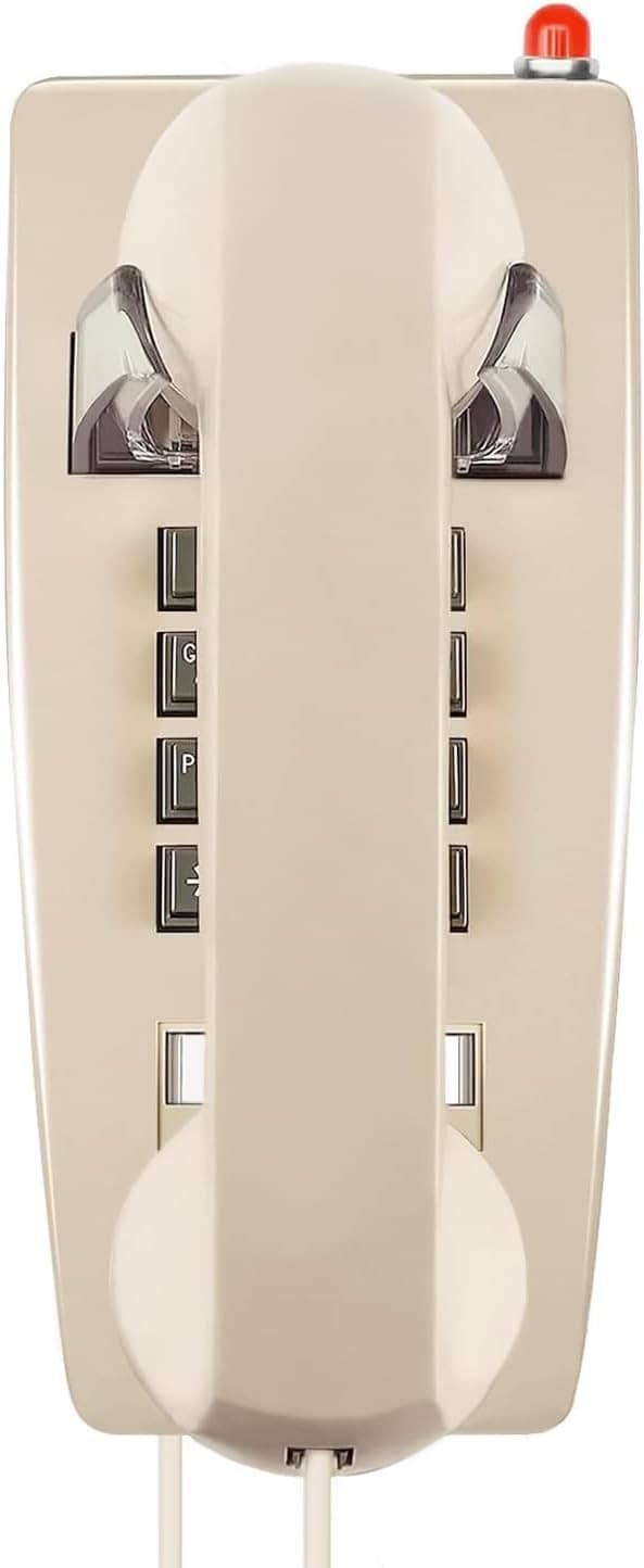 Beige Retro Wall Mount Corded Landline Phone Classic Vintage Telephone Light Ind
