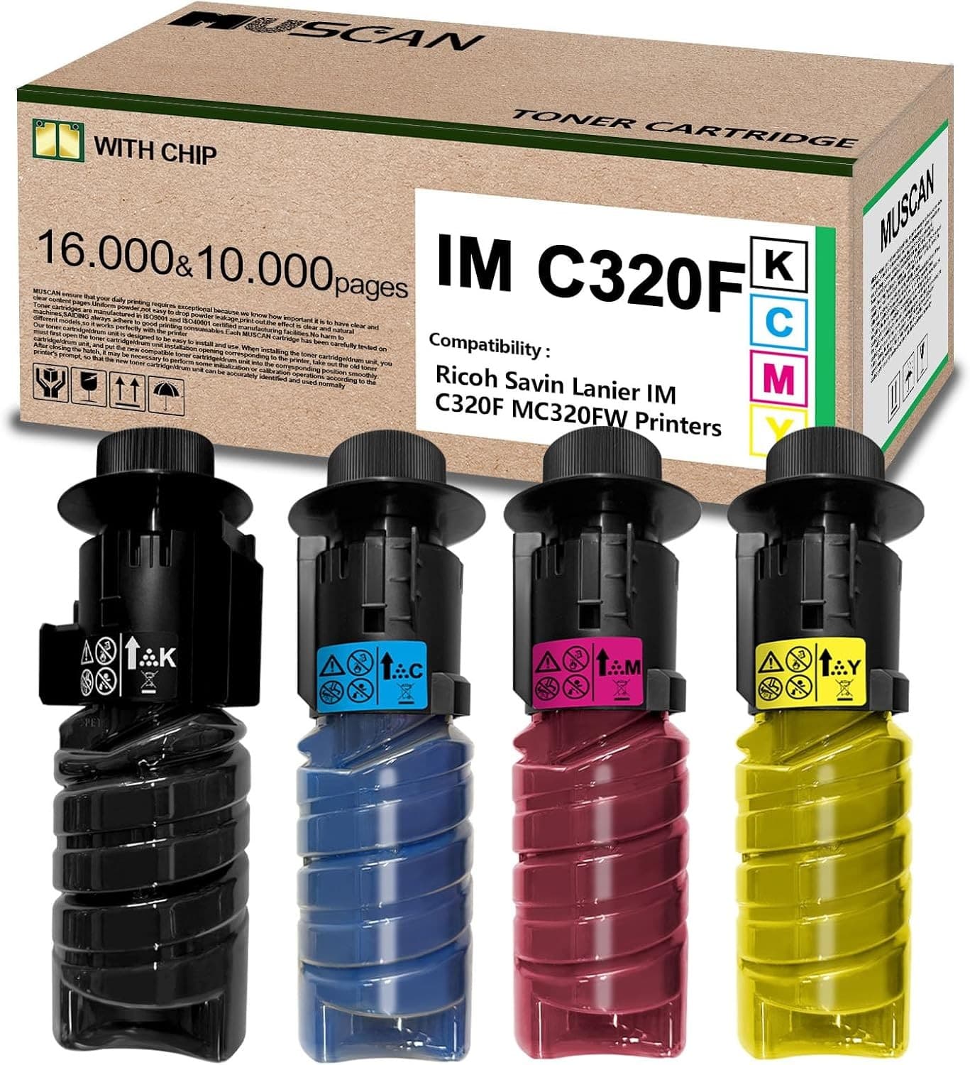 IM C320 IM C320F Toner Cartridge, 4-Pack High Yield BCMY Compatible Replacement