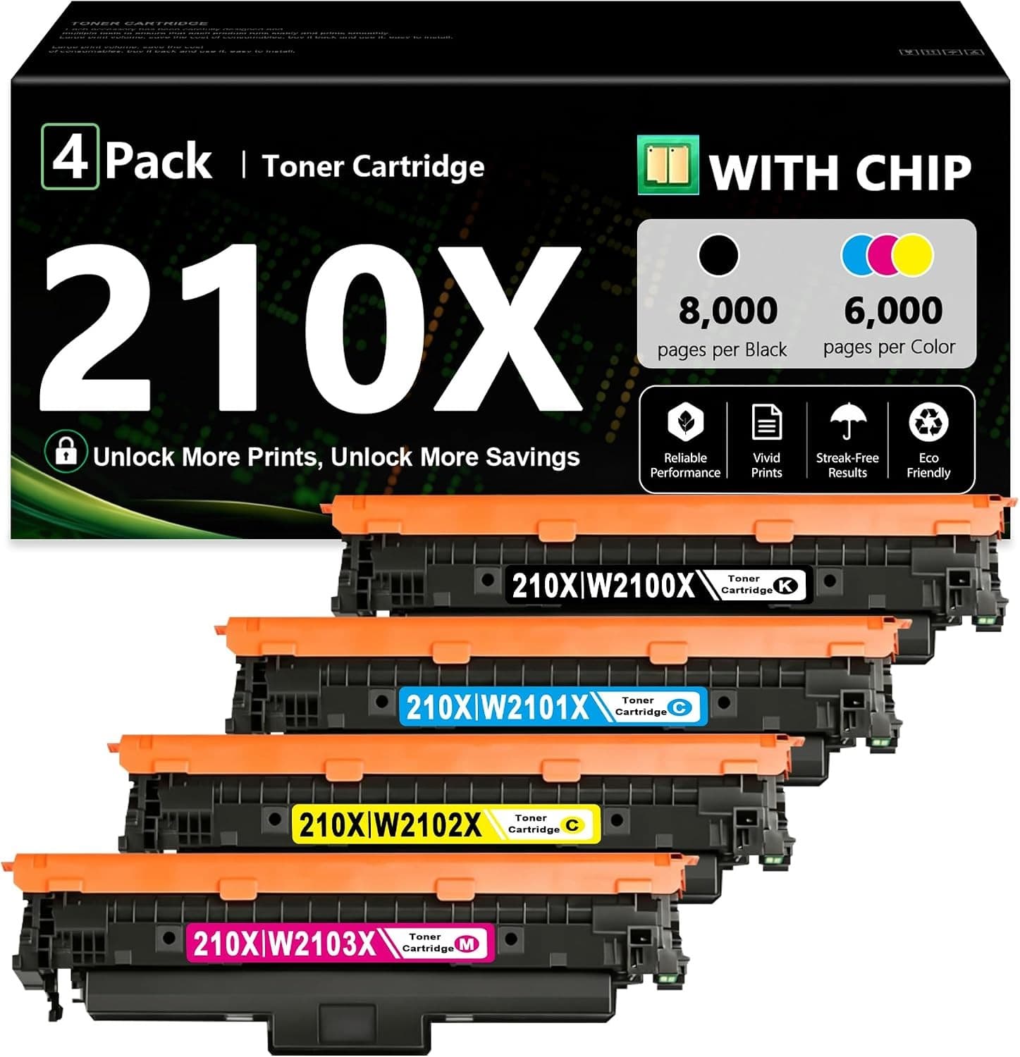 210X Toner Cartridges 4 Pack (B/C//Y/M) MFP 4301fdw 210A High Yield Compatible
