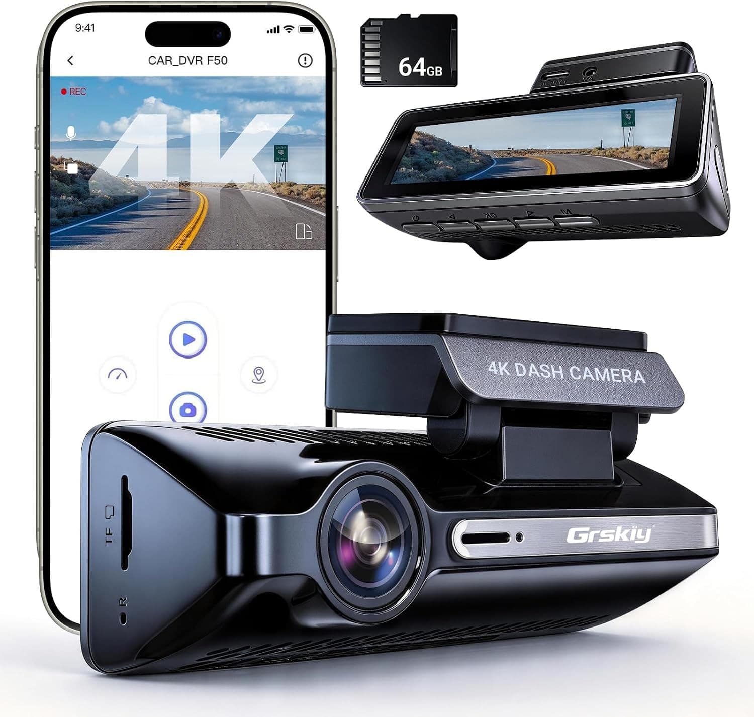 E89 Dash Cams Black 4K Dash Cam Front and Rear Car Dash Camera Built in GPS 5GHz