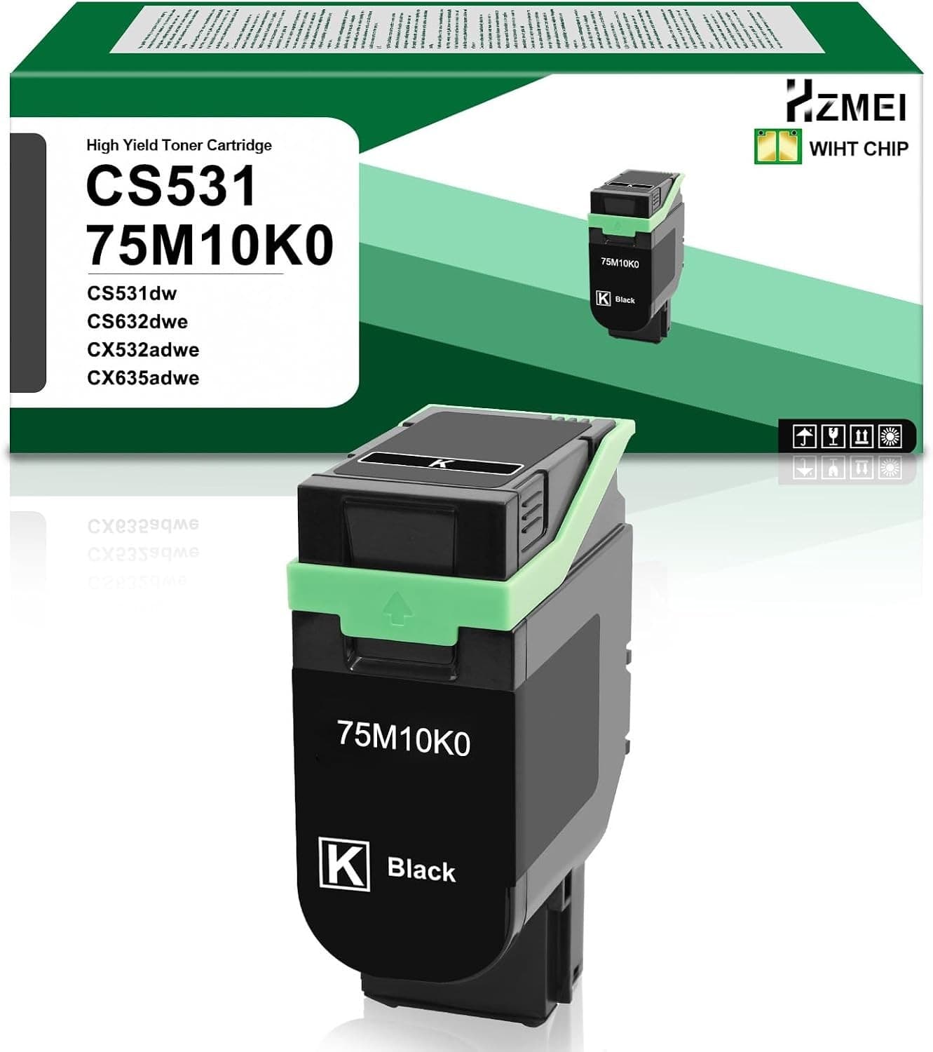 CS531 CX532 Black Toner Cartridge with New Chip | High Yield C75M10K0 Toner Repl
