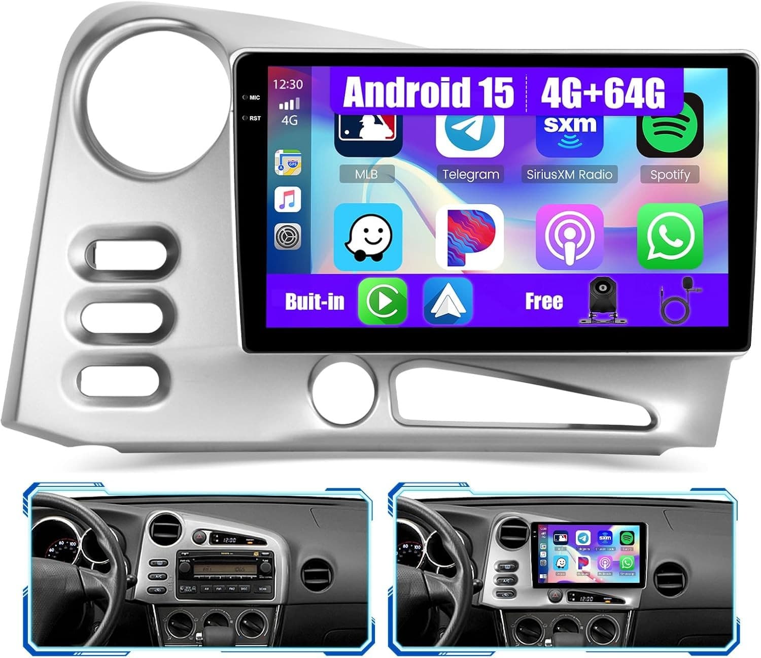 Android 13 Car Stereo Wireless CarPlay Android Auto Toyota Corolla Matrix 2003-2