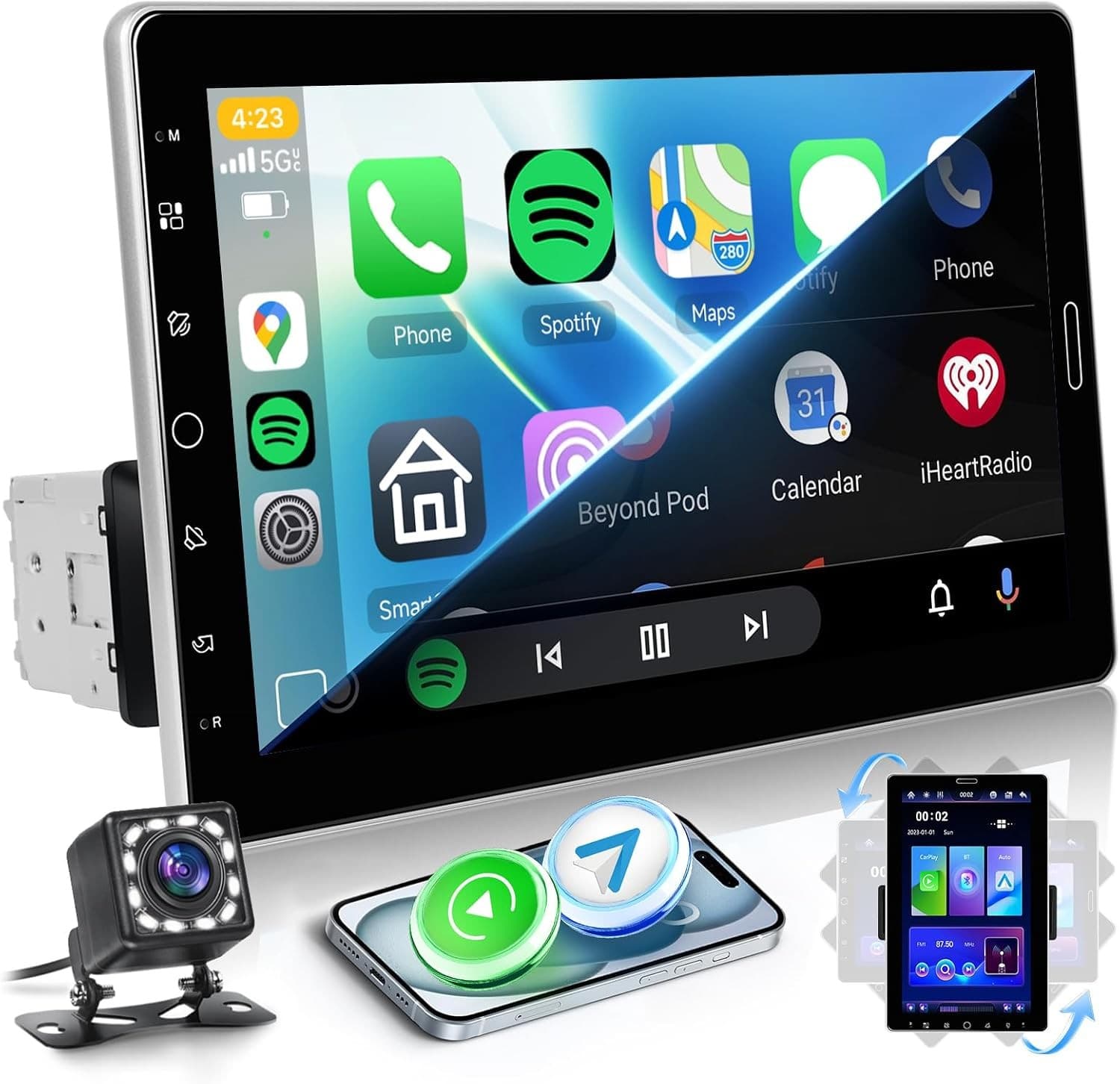 Video In-Dash Units w/GPS 10.1 Inch Single Din Radio CarPlay Android Auto Blueto