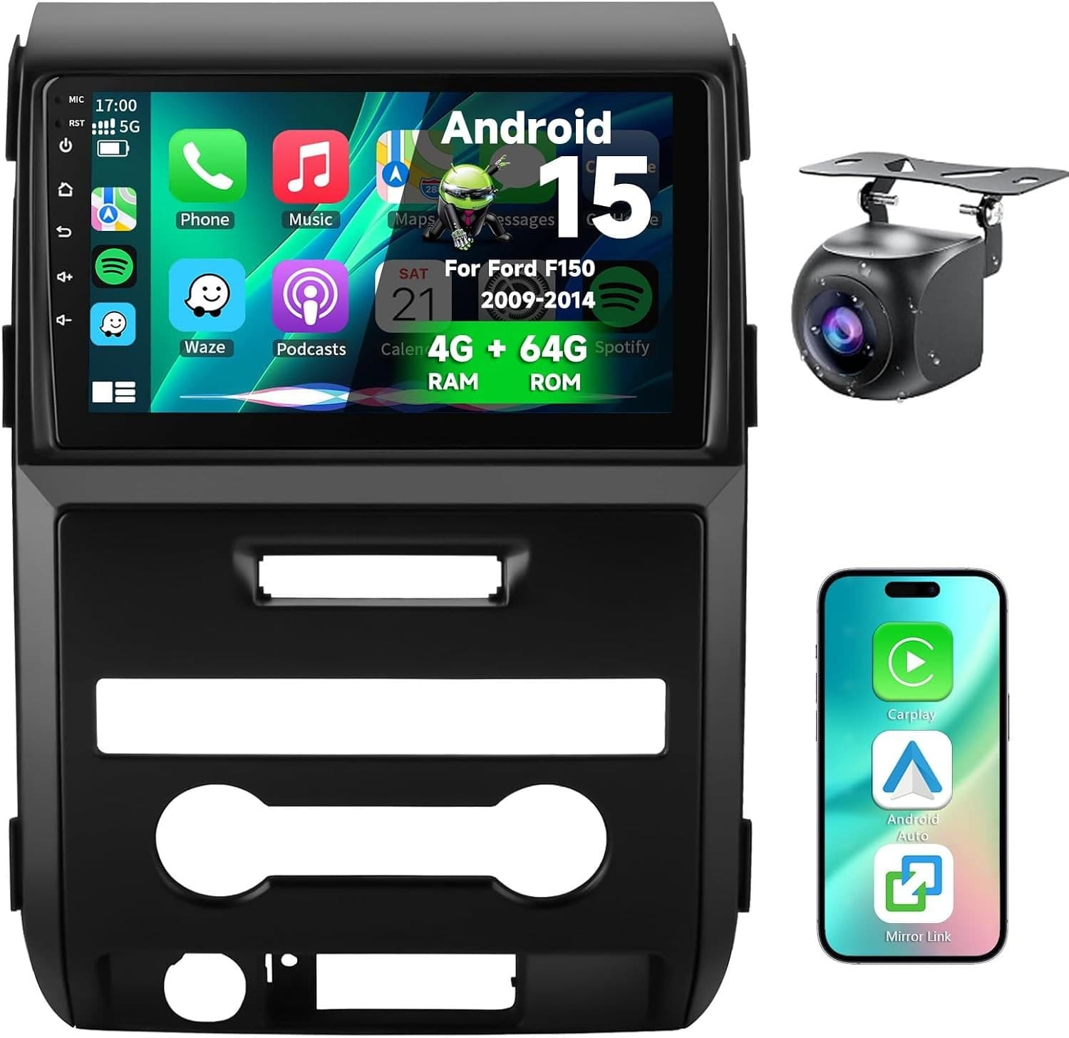 Android 13 Car Stereo Wireless CarPlay Android Auto Ford F150 2009-2014 GPS Kit