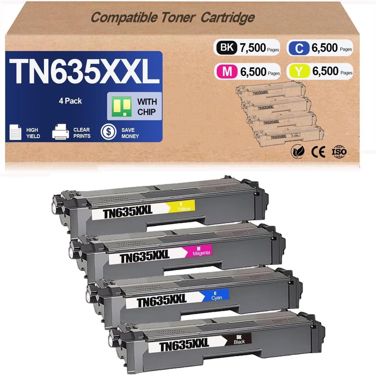 TN-635XXL High Yield Toner Cartridges for Brother HL-L8430CDW 4 Pack