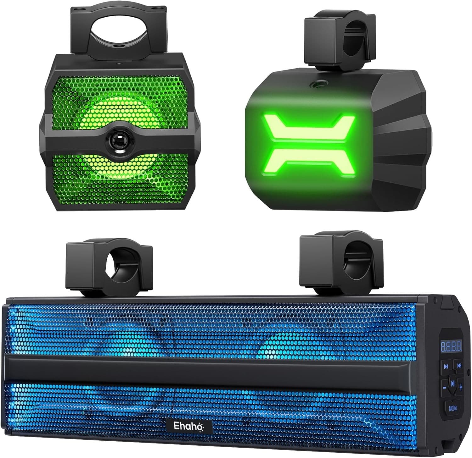 Ehaho 16 in 2.1CH UTV Sound Bar Subwoofer RGB Bluetooth Waterproof