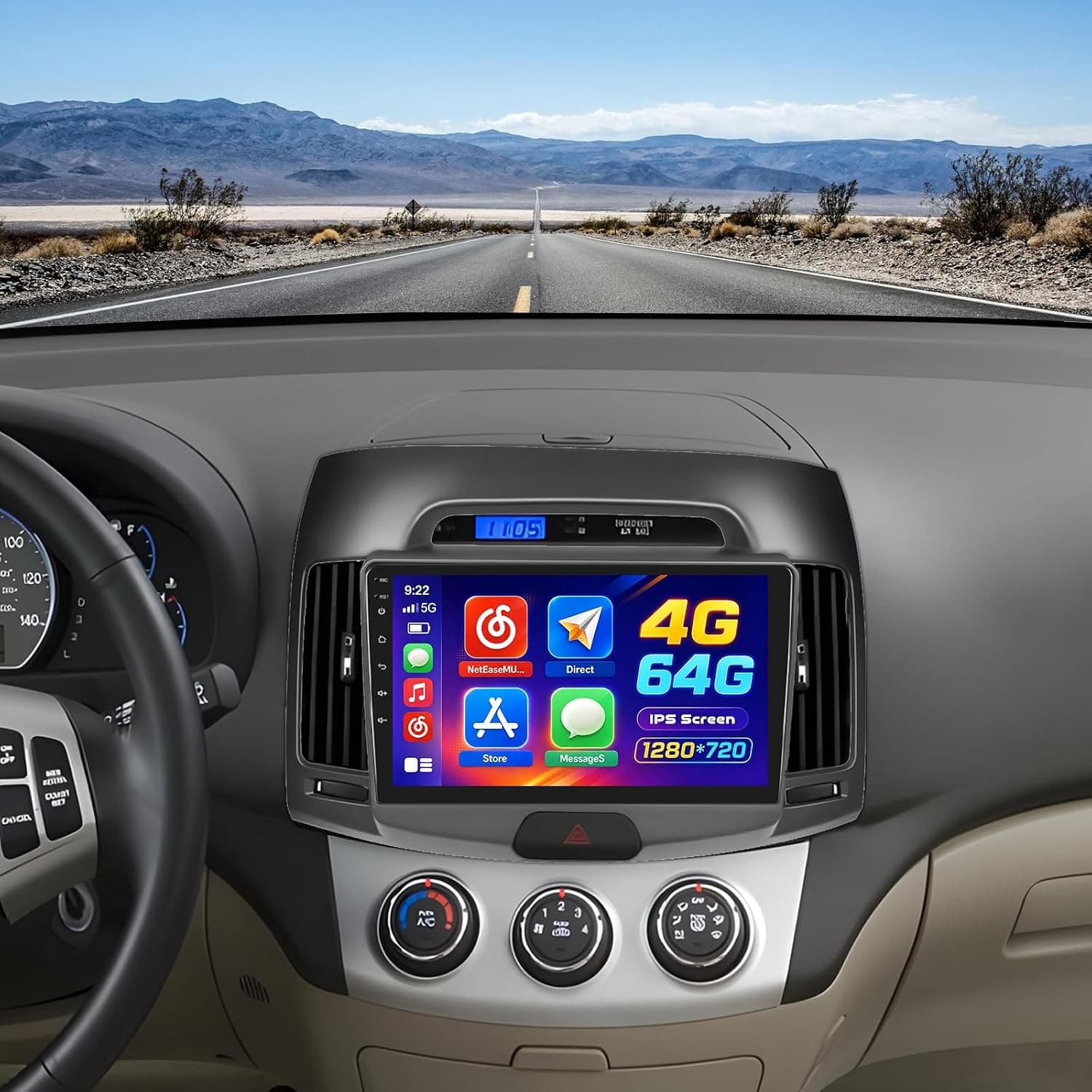 Hikity 9in Android 15 Car Stereo Hyundai Elantra 2007-2010 4GB+64GB