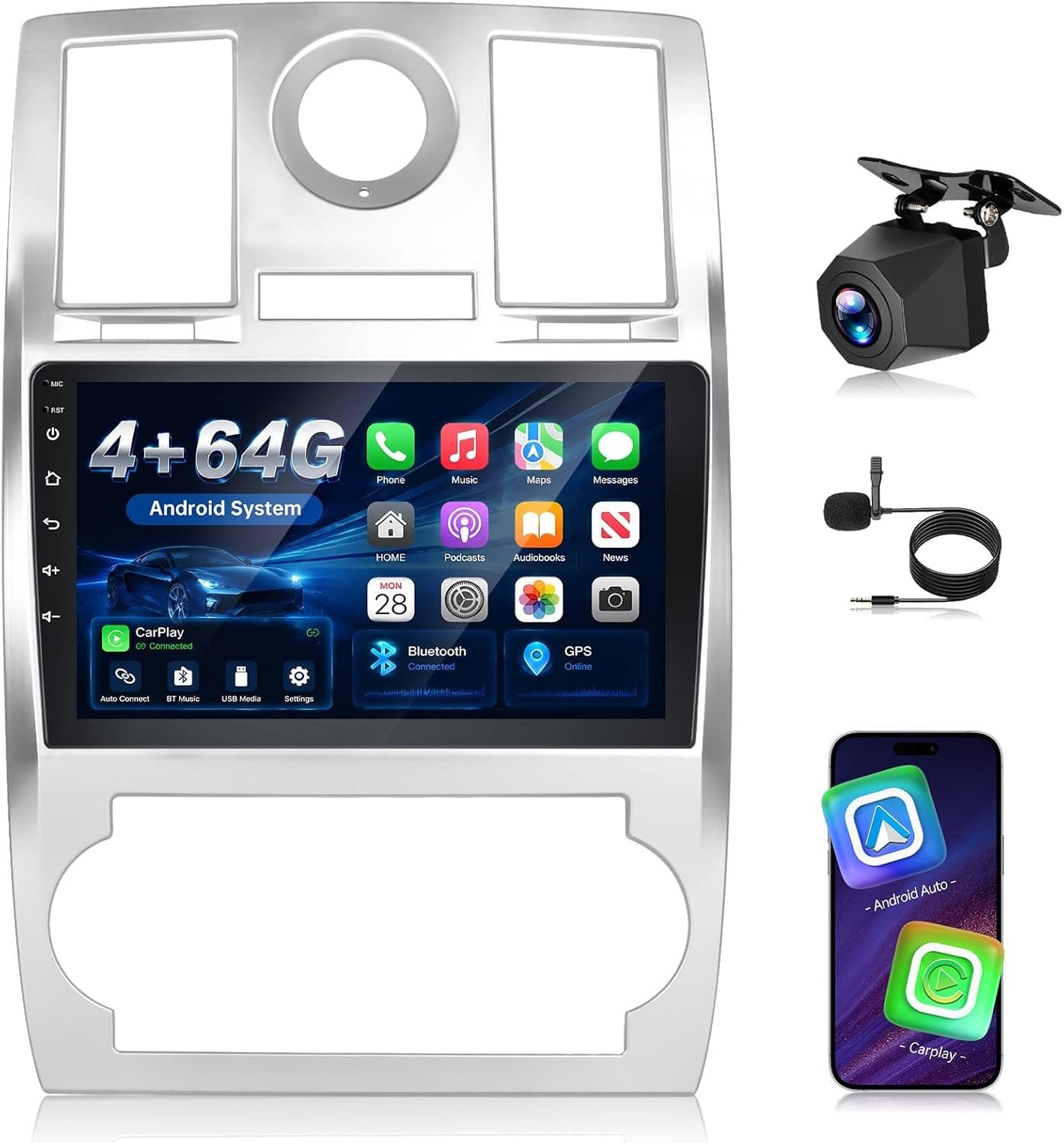 Volxcereo 9in Car Stereo Chrysler 300 300C 2005-2010 4GB+64GB GPS