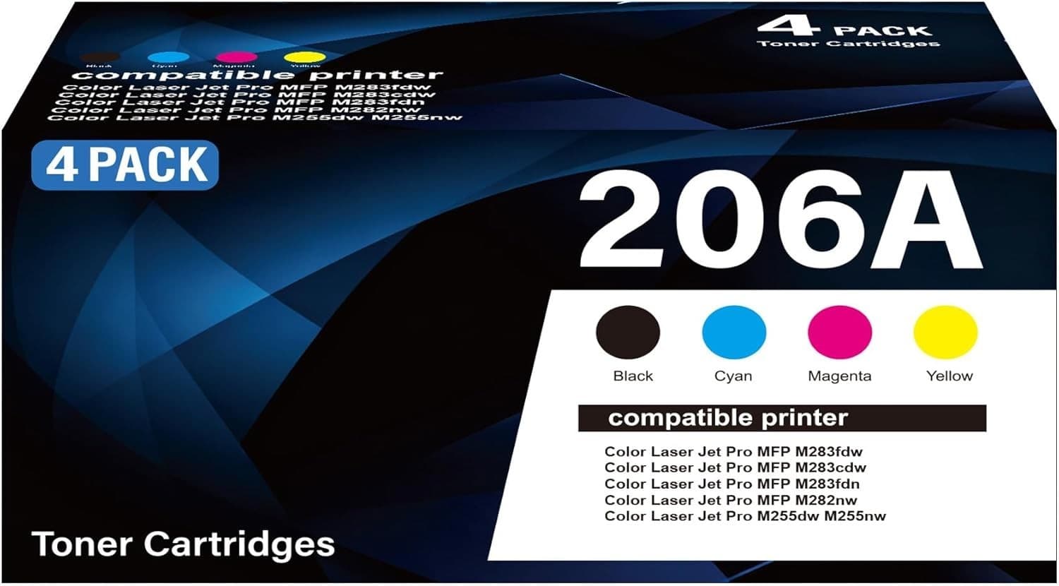 206A Toner 4 Pack w Chip for HP M283fdw M255dw 206X Compatible