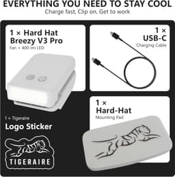 Tigeraire Breezy Pro Hard Hat Clip On Fan 400 Lumen Light USB C IP56 gallery image