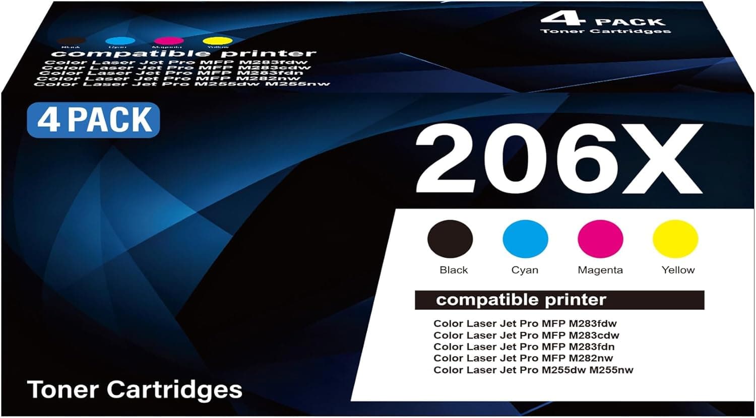 206X Toner Cartridges 4 Pack with Chip M283fdw M283cdw Toner Compatible with HP